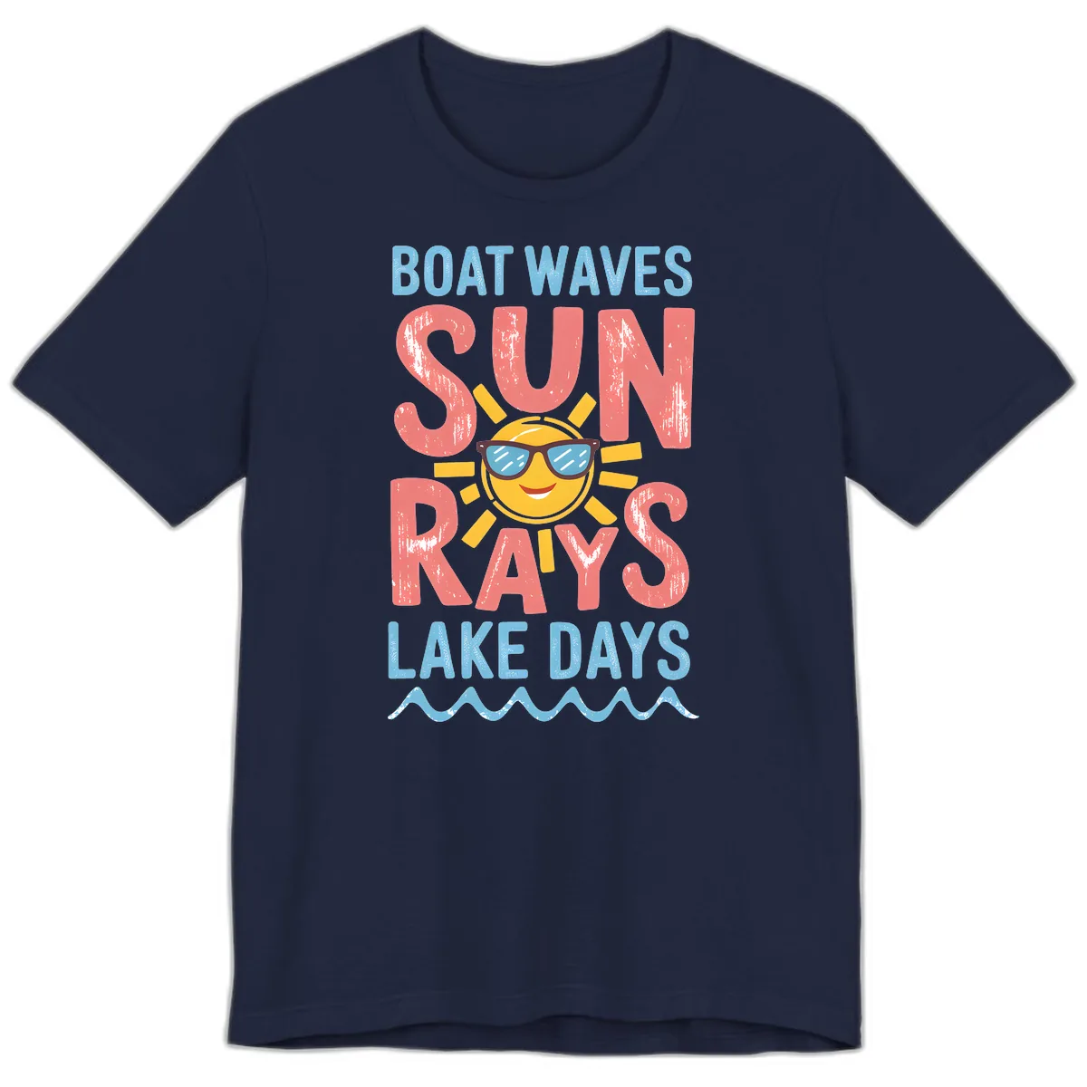 Boat Waves Sun Rays Lake Days Premium T-Shirt in Navy