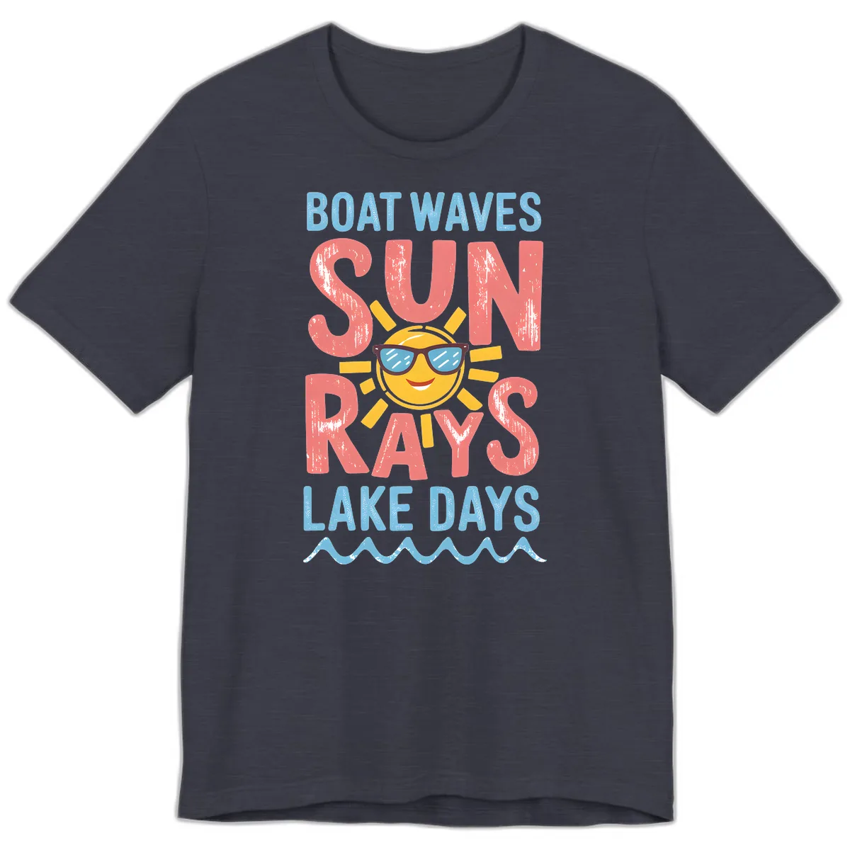 Boat Waves Sun Rays Lake Days Premium T-Shirt in Heather Midnight Navy