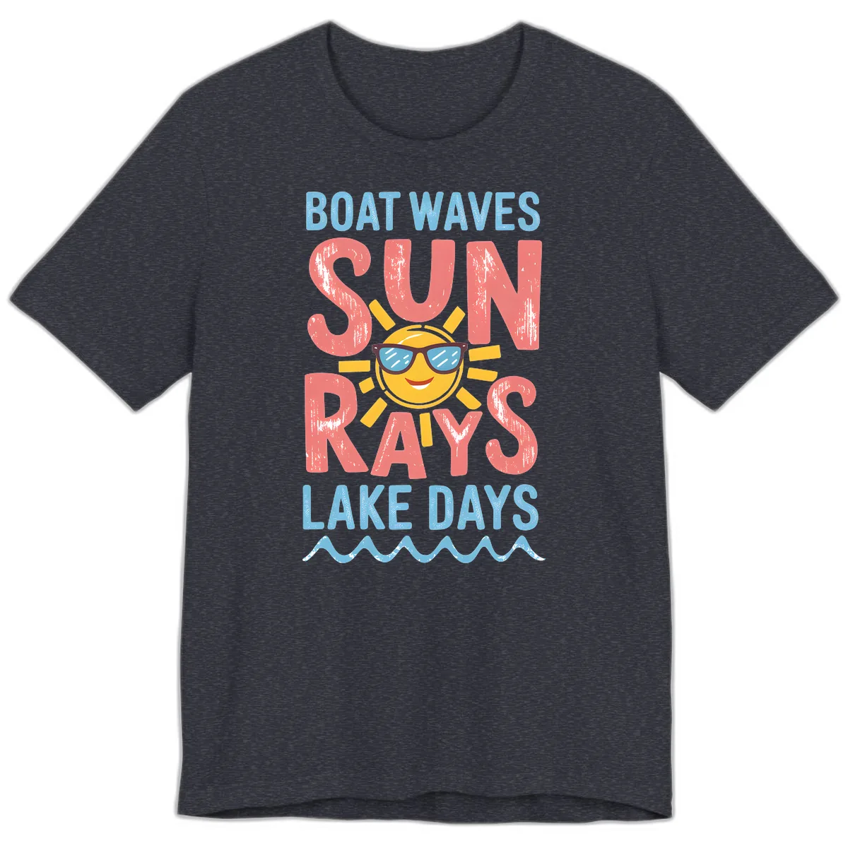 Boat Waves Sun Rays Lake Days Premium T-Shirt in Heather Navy