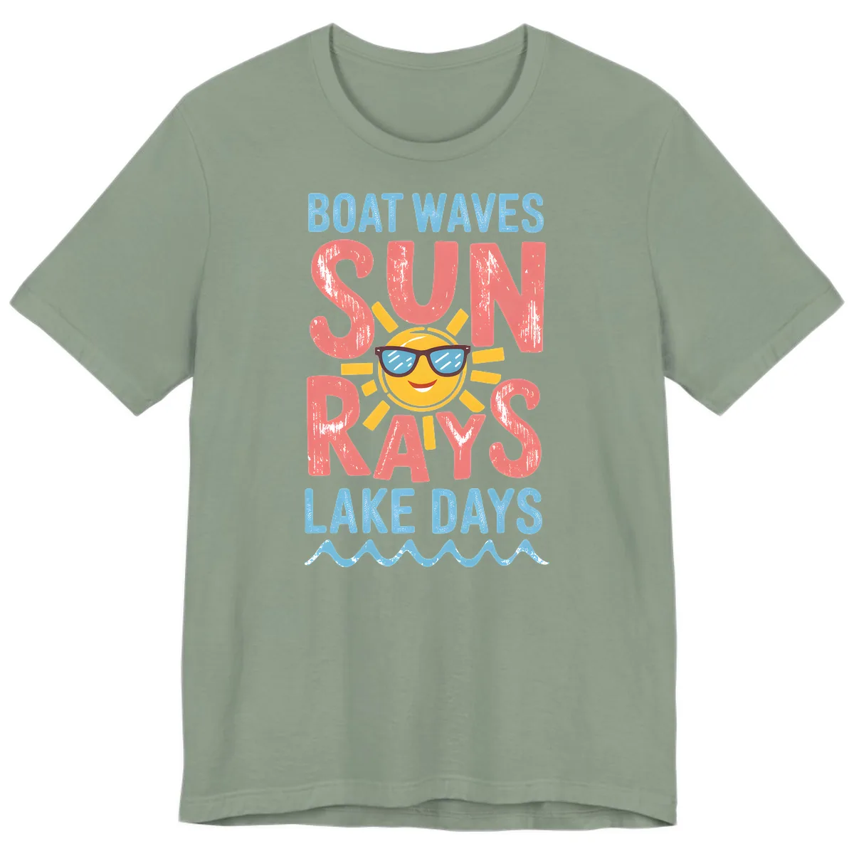 Boat Waves Sun Rays Lake Days Premium T-Shirt in Sage