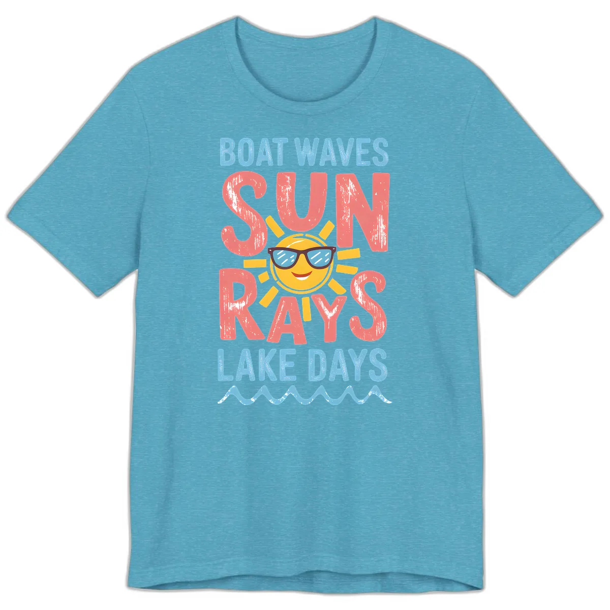 Boat Waves Sun Rays Lake Days Premium T-Shirt in Heather Aqua