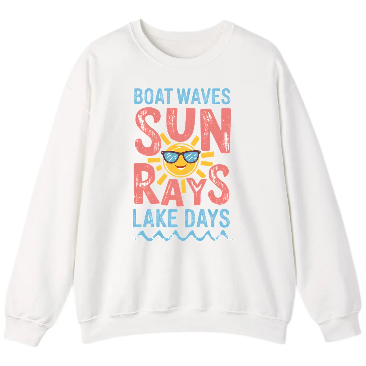 Boat Waves Sun Rays Lake Days Sweatshirt in White