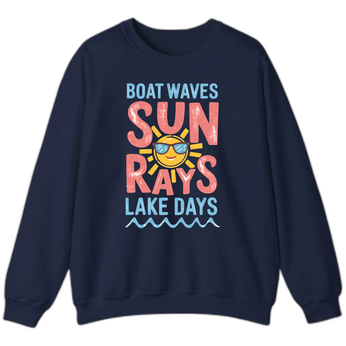 Boat Waves Sun Rays Lake Days Sweatshirt in Navy