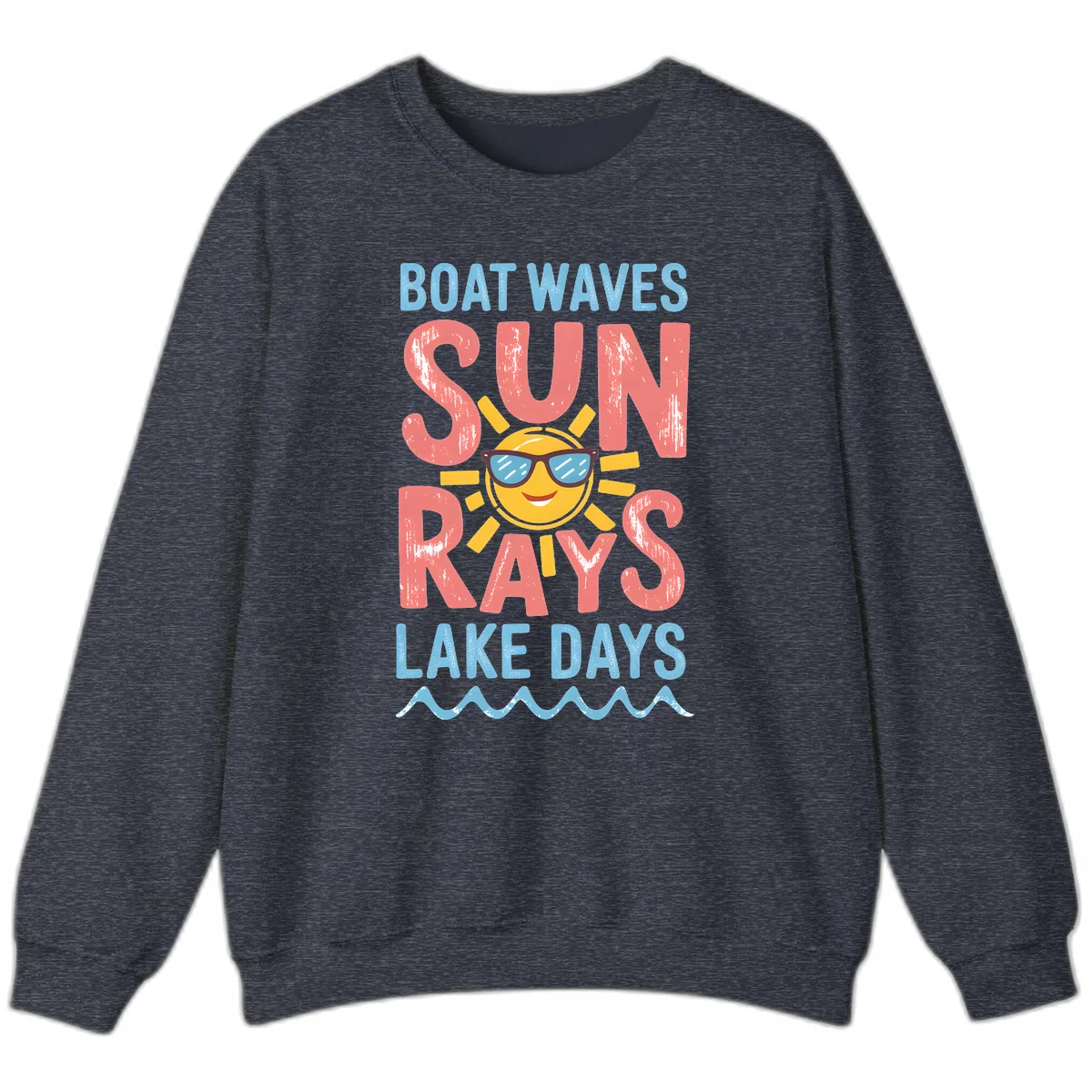 Boat Waves Sun Rays Lake Days Sweatshirt in Heather Sport Dark Navy