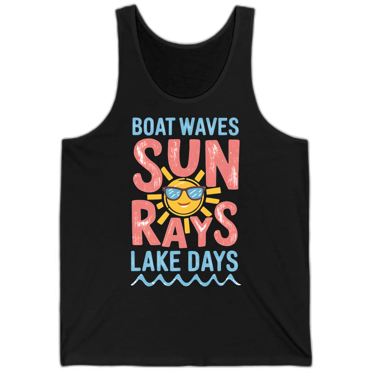 Boat Waves Sun Rays Lake Days Tank in Black