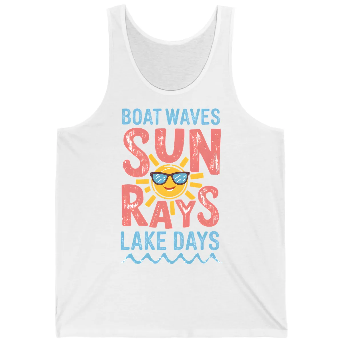 Boat Waves Sun Rays Lake Days Tank in White