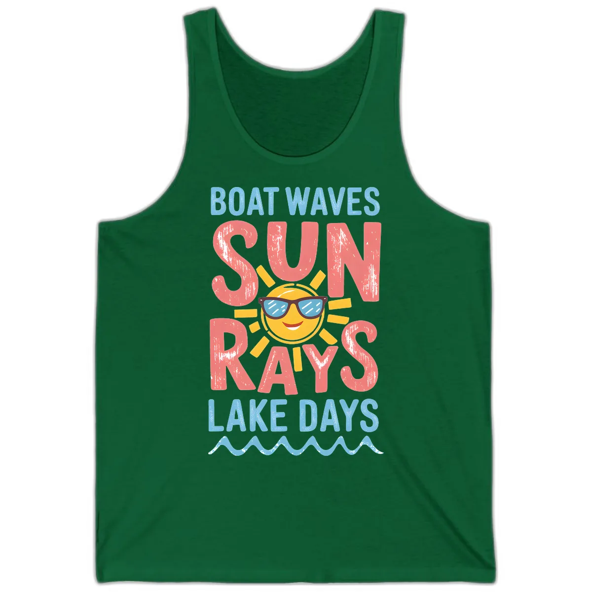 Boat Waves Sun Rays Lake Days Tank in Kelly