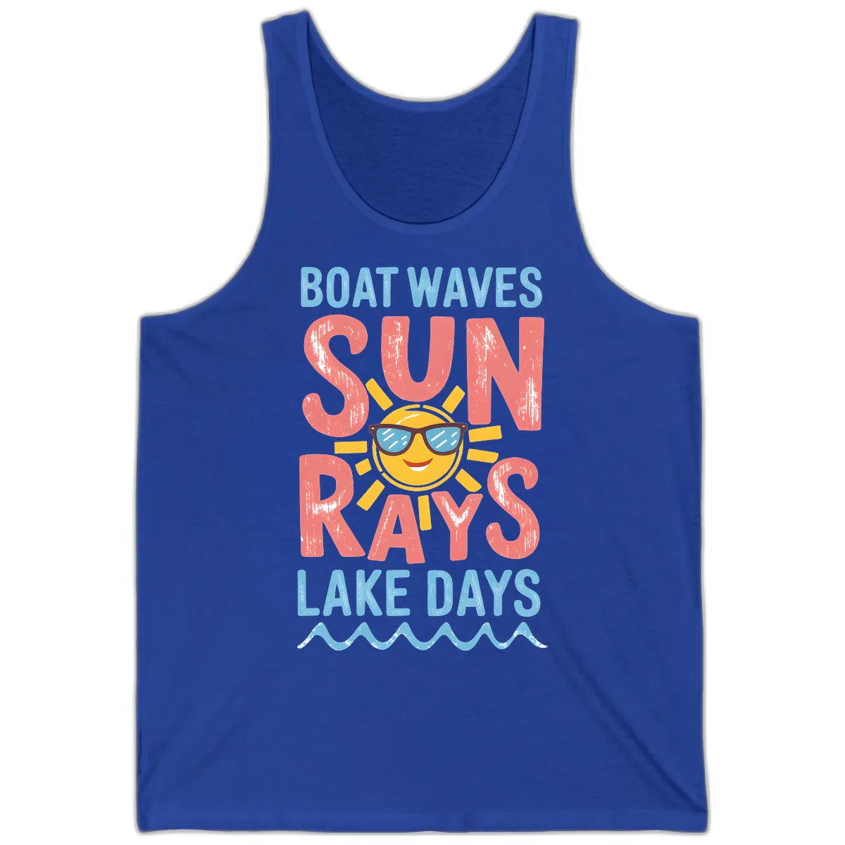 Boat Waves Sun Rays Lake Days Tank in True Royal