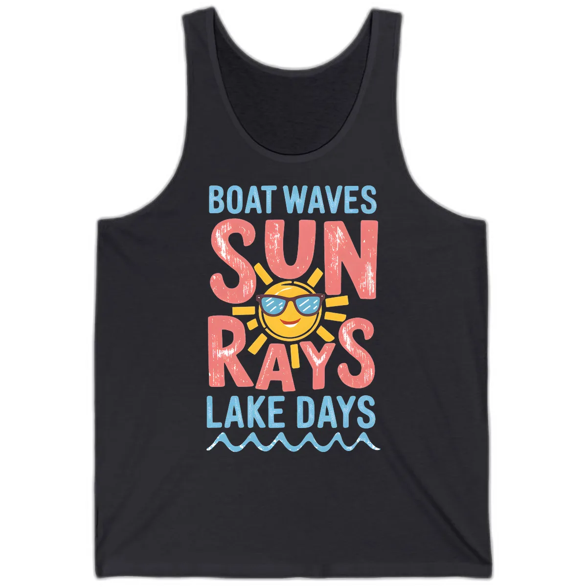 Boat Waves Sun Rays Lake Days Tank in Dark Grey