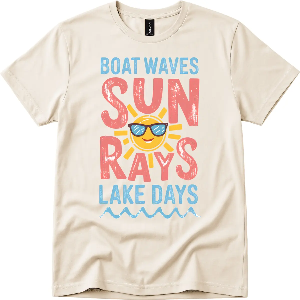 Boat Waves Sun Rays Lake Days T-Shirt in Natural