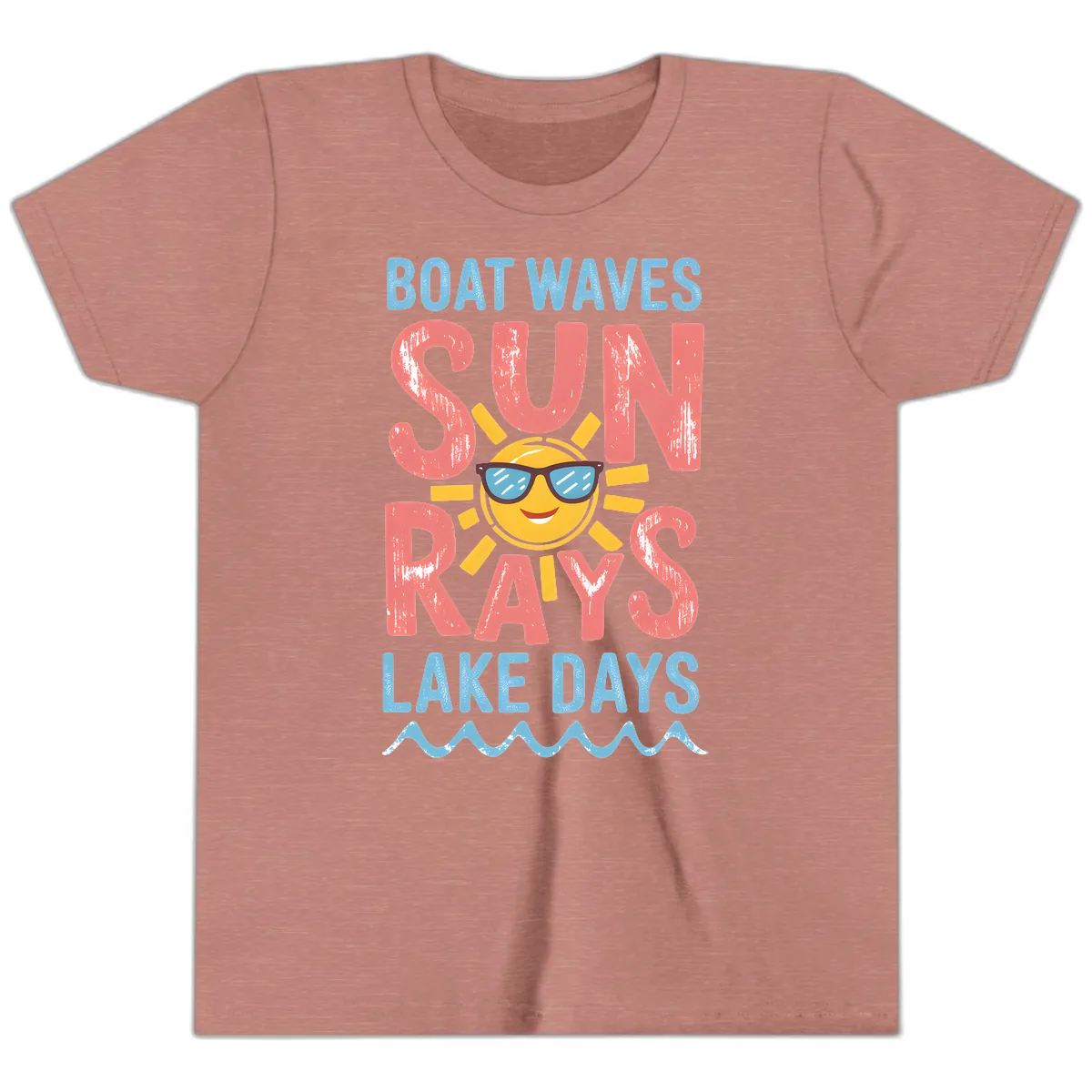 Boat Waves Sun Rays Lake Days Youth T-Shirt in Heather Mauve