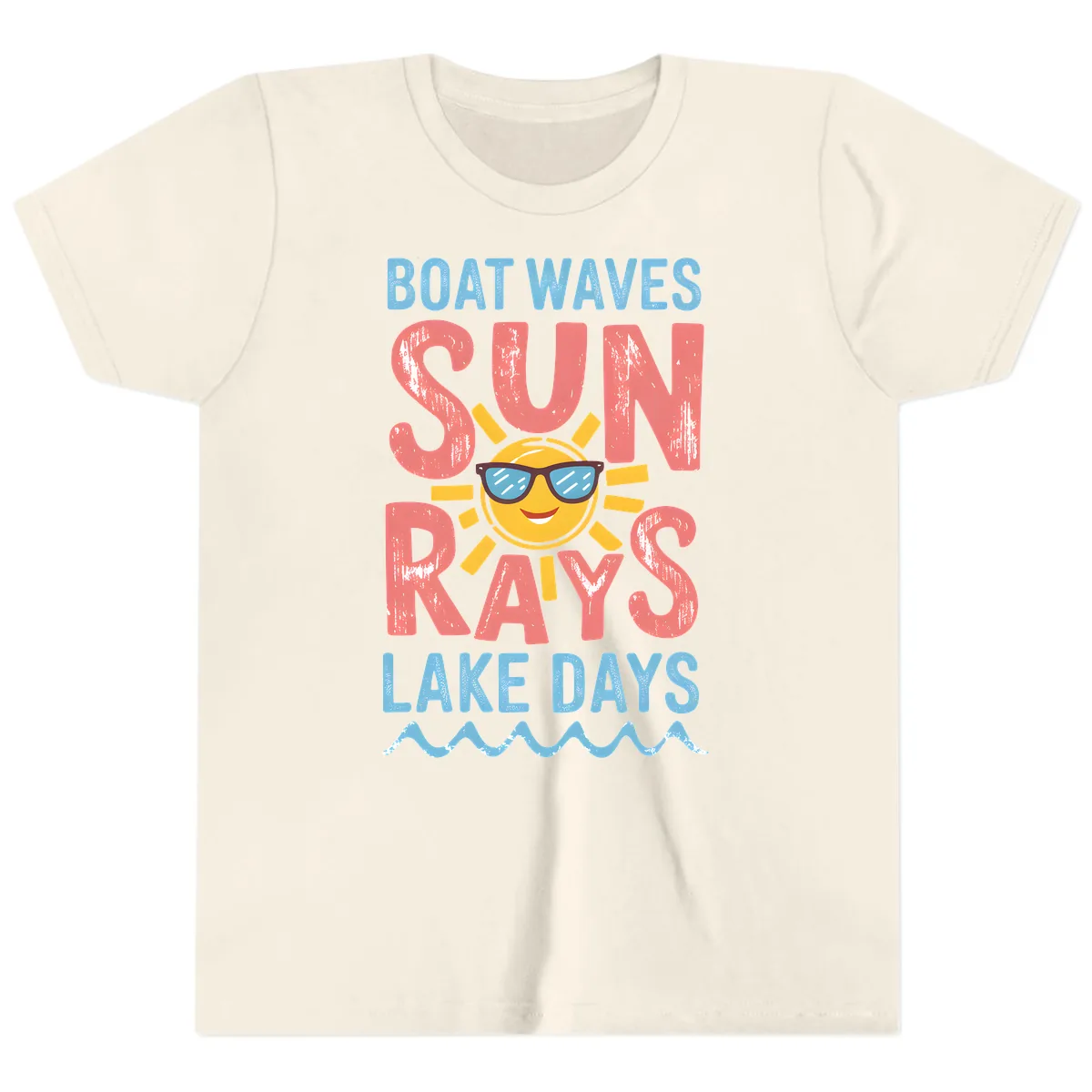 Boat Waves Sun Rays Lake Days Youth T-Shirt in Natural