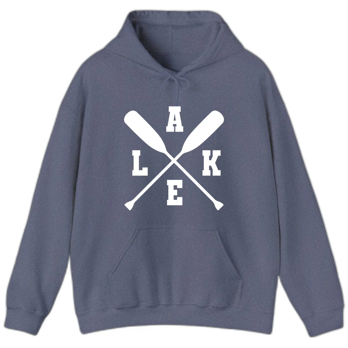 Lake Life Crossed Oars Design Hoodie in Heather Navy