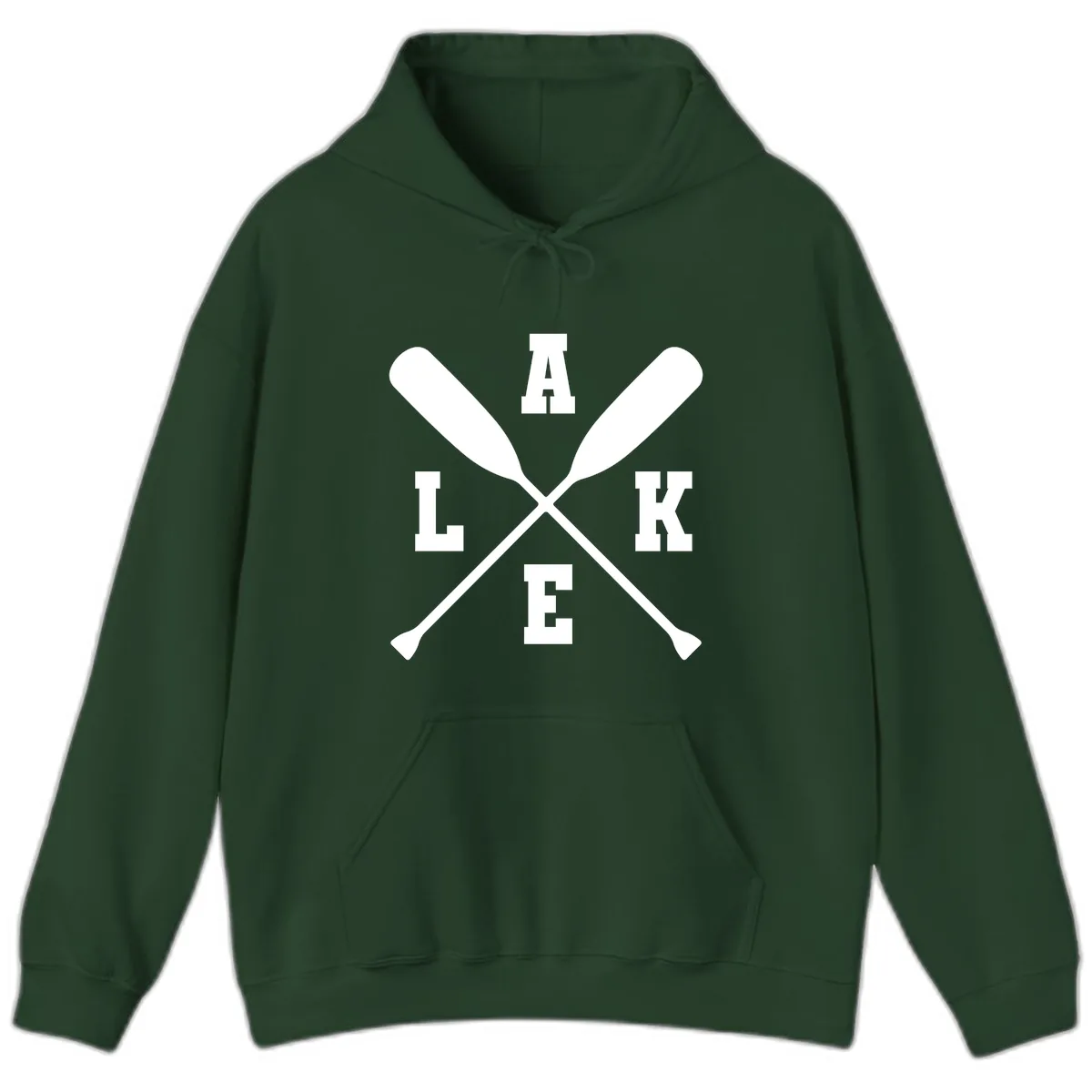 Lake Life Crossed Oars Design Hoodie in Forest Green