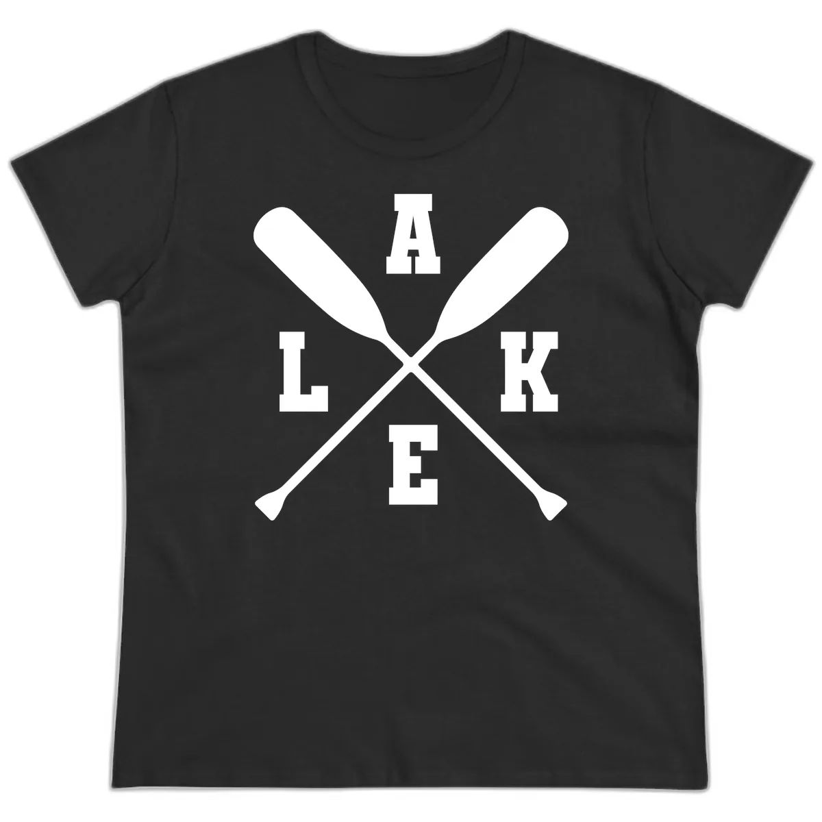 Lake Life Crossed Oars Design Ladies Tee in Black
