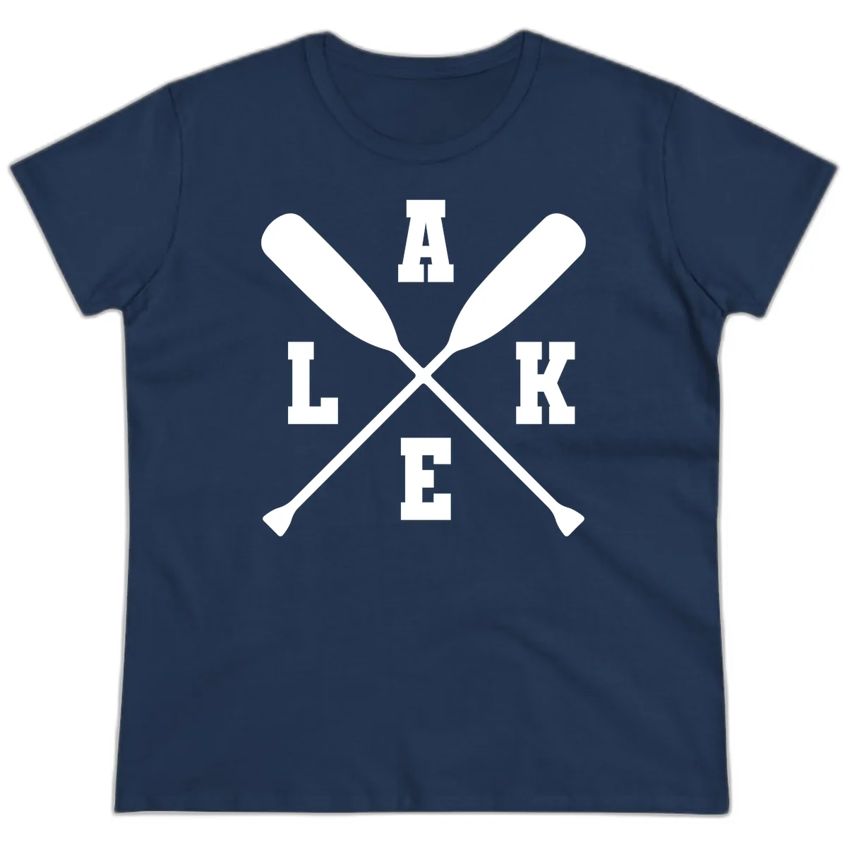 Lake Life Crossed Oars Design Ladies Tee in Navy