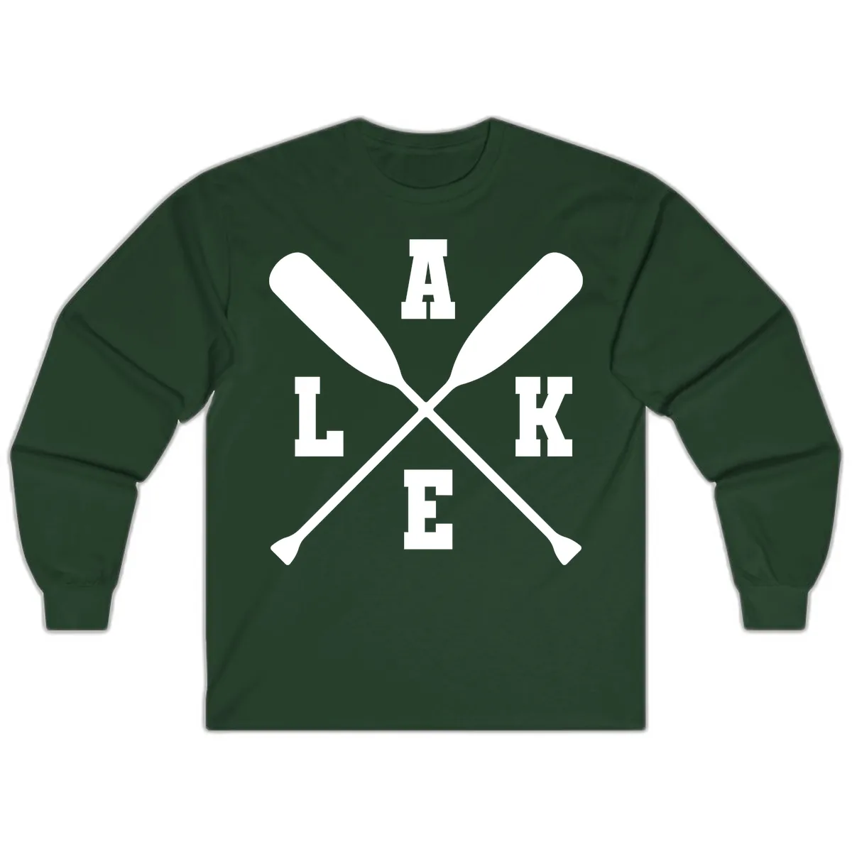 Lake Life Crossed Oars Design Long Sleeve in Forest Green