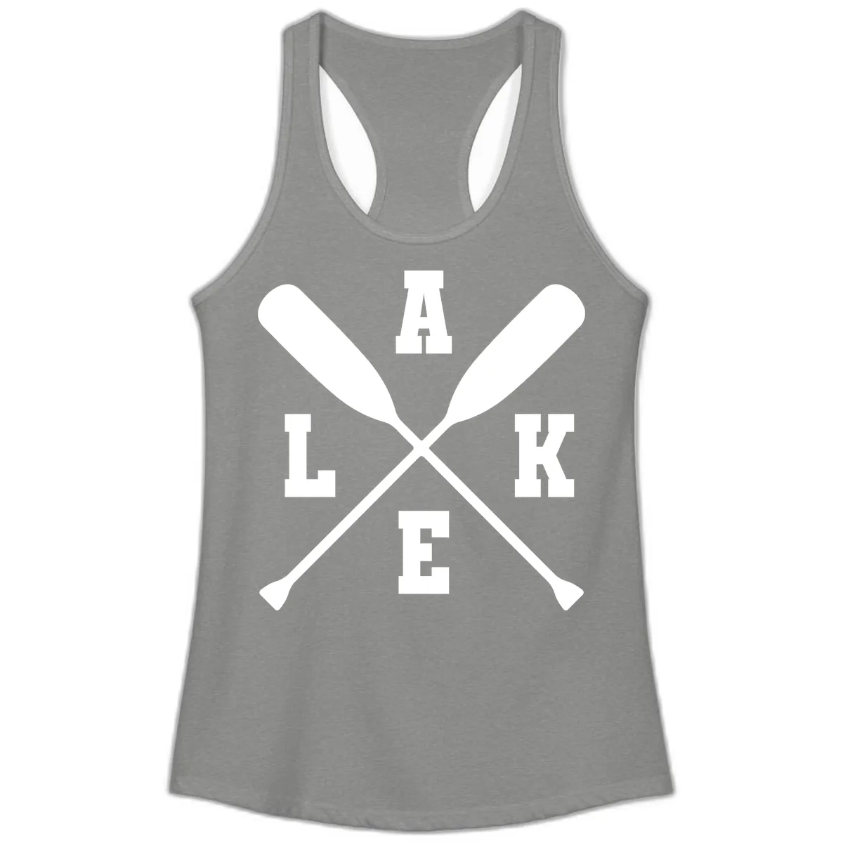 Lake Life Crossed Oars Design Ladies Tank in Heather Grey