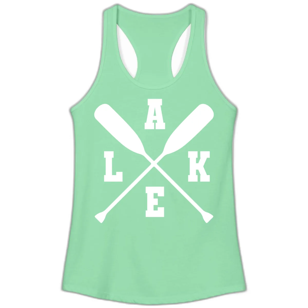 Lake Life Crossed Oars Design Ladies Tank in Solid Mint