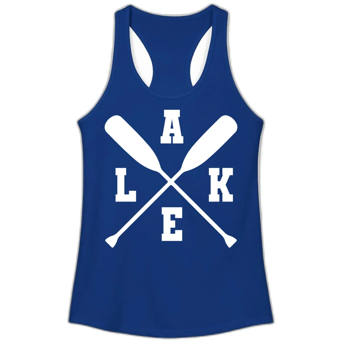 Lake Life Crossed Oars Design Ladies Tank in Solid Royal