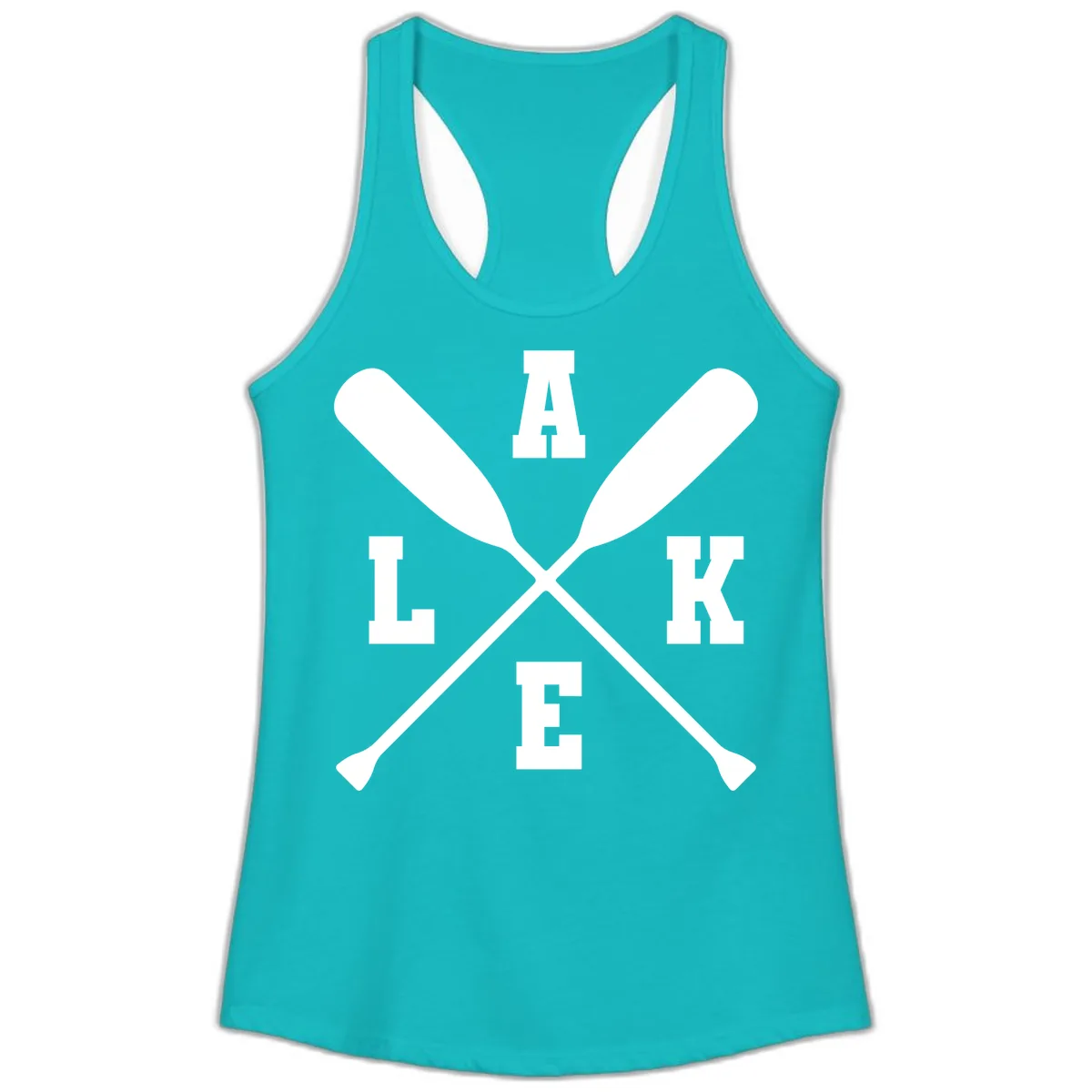 Lake Life Crossed Oars Design Ladies Tank in Tahiti Blue