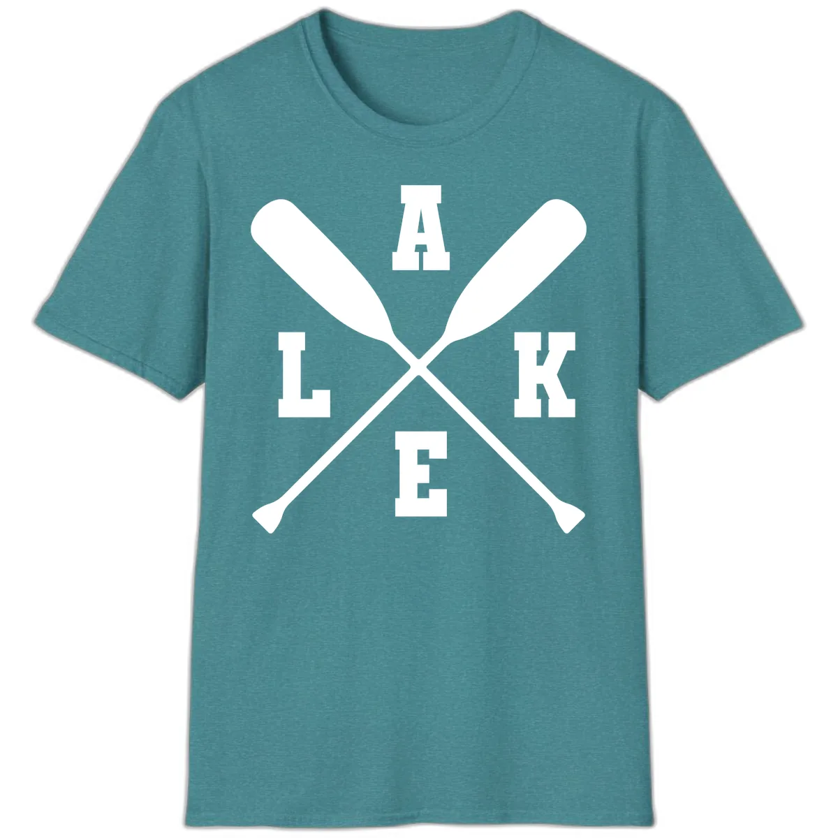 Lake Life Crossed Oars Design T-Shirt in Heather Galapagos Blue