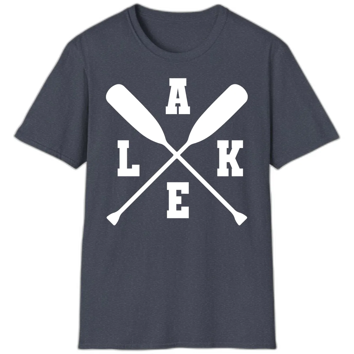 Lake Life Crossed Oars Design T-Shirt in Heather Navy