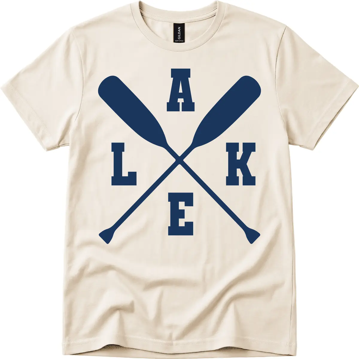 Lake Life Crossed Oars Design T-Shirt in Natural