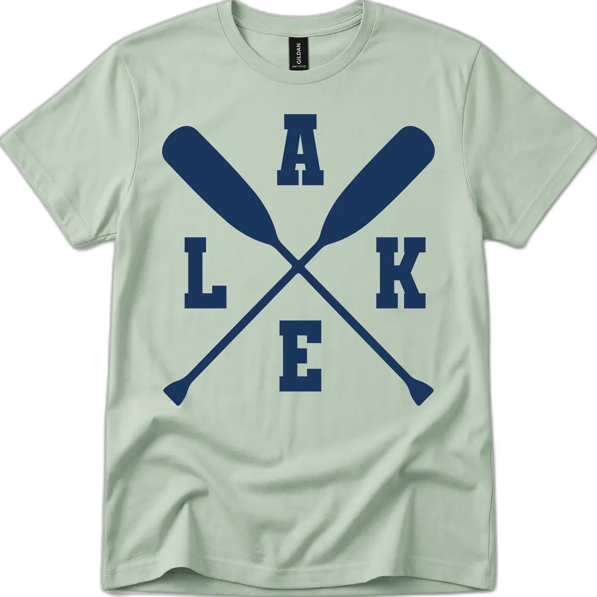 Lake Life Crossed Oars Design T-Shirt in Sage