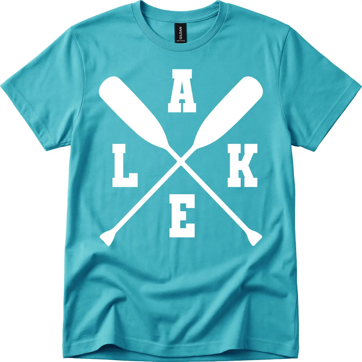 Lake Life Crossed Oars Design T-Shirt in Tropical Blue