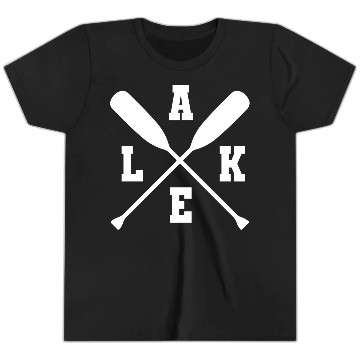 Lake Life Crossed Oars Design Youth T-Shirt in Black