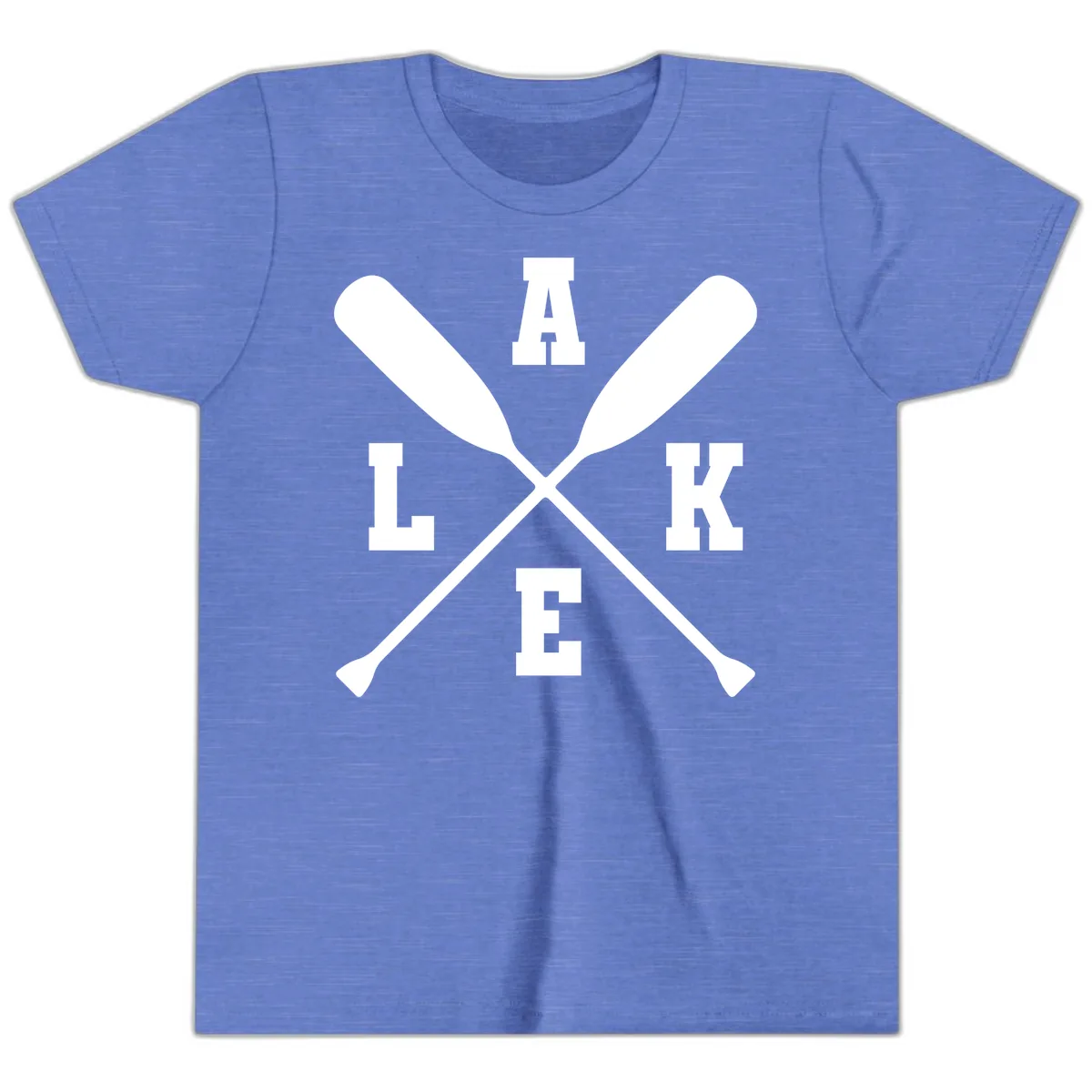 Lake Life Crossed Oars Design Youth T-Shirt in Heather Columbia Blue