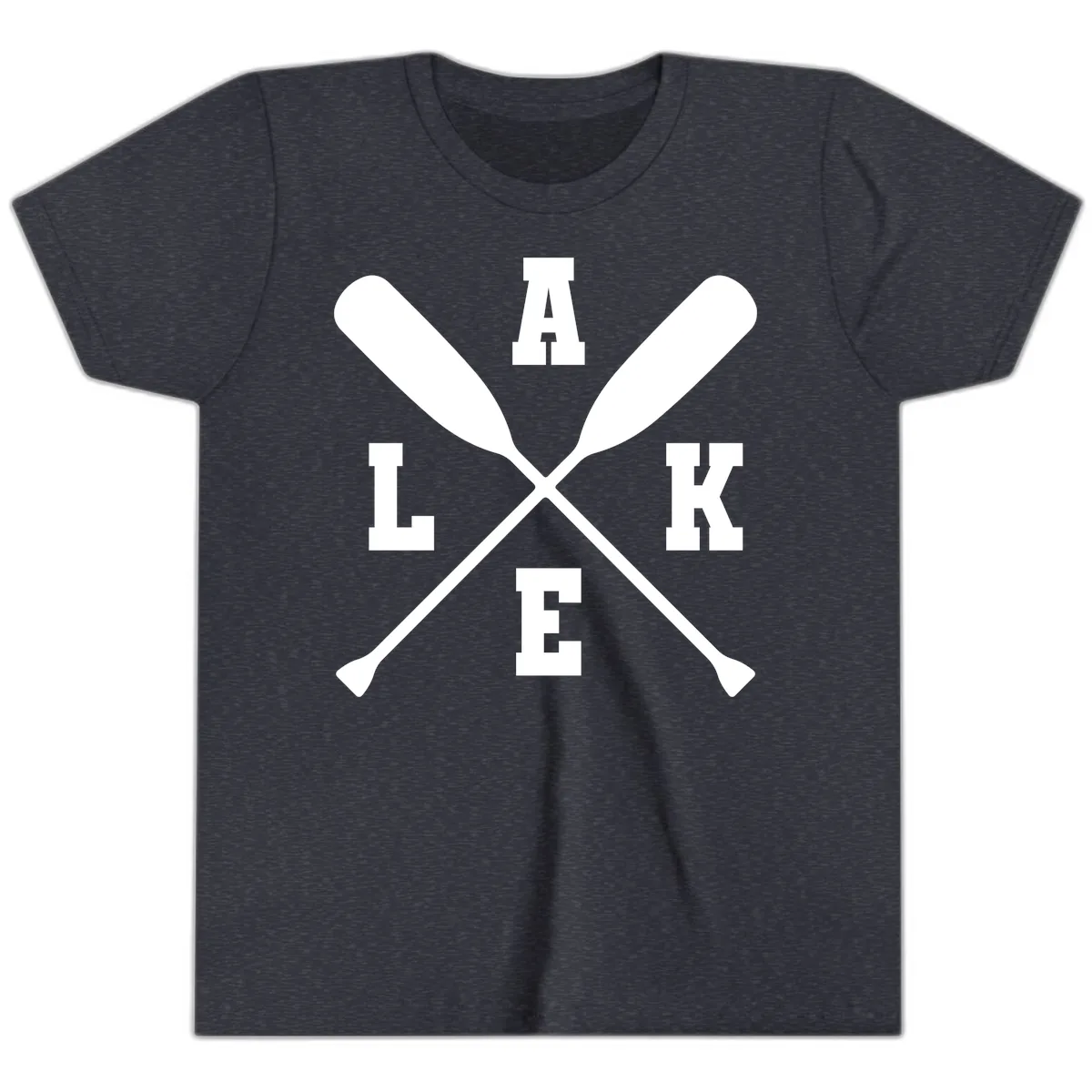 Lake Life Crossed Oars Design Youth T-Shirt in Heather Navy