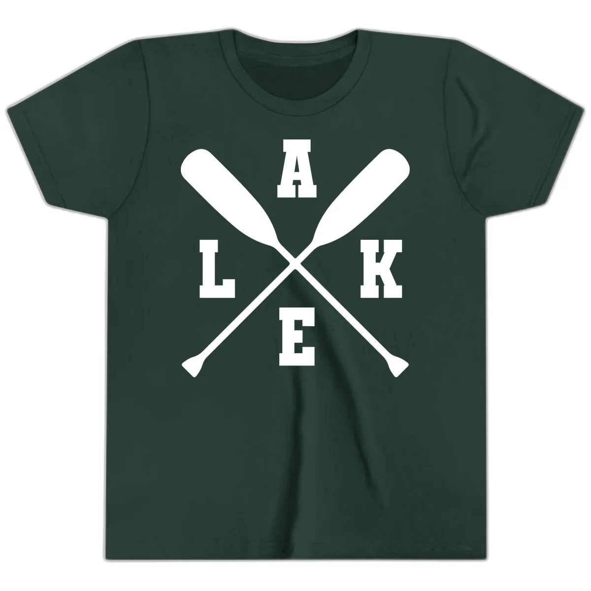 Lake Life Crossed Oars Design Youth T-Shirt in Forest