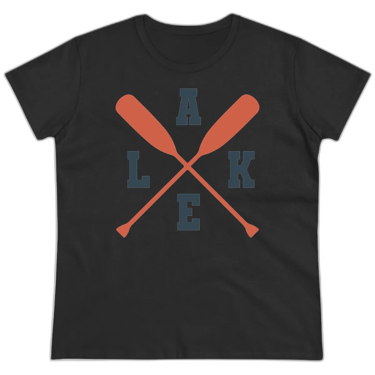 Oar Crossed Lake Life Emblem Ladies Tee in Black