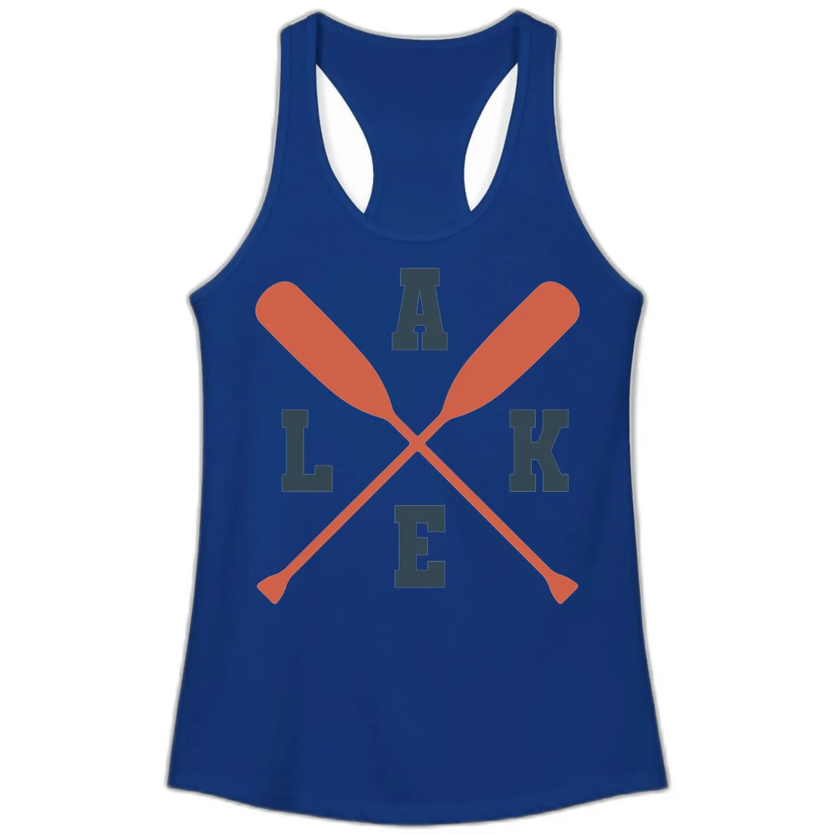 Oar Crossed Lake Life Emblem Ladies Tank in Solid Royal