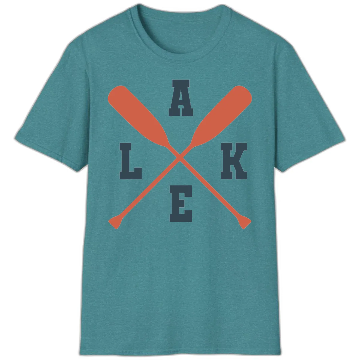 Oar Crossed Lake Life Emblem T-Shirt in Heather Galapagos Blue