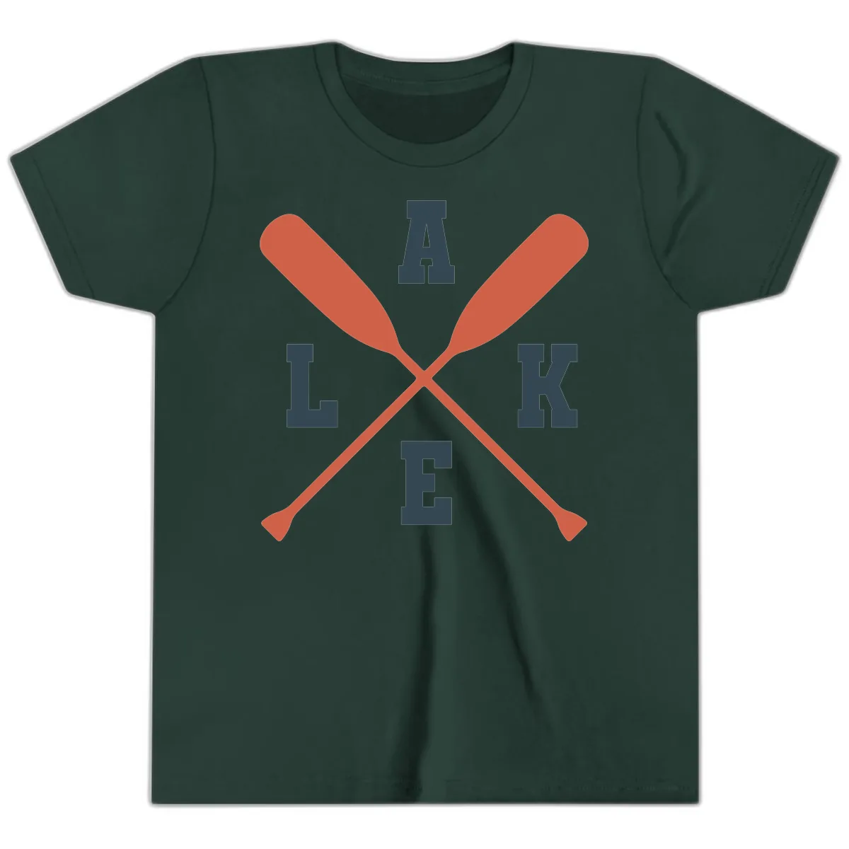 Oar Crossed Lake Life Emblem Youth T-Shirt in Forest