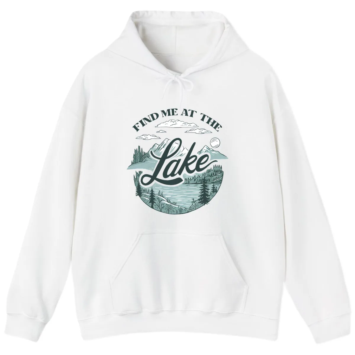 Find Me At The Lake Scenic Design Hoodie in White