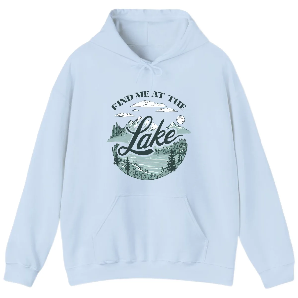 Find Me At The Lake Scenic Design Hoodie in Light Blue