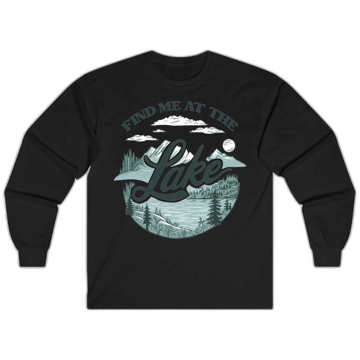 Find Me At The Lake Scenic Design Long Sleeve in Black