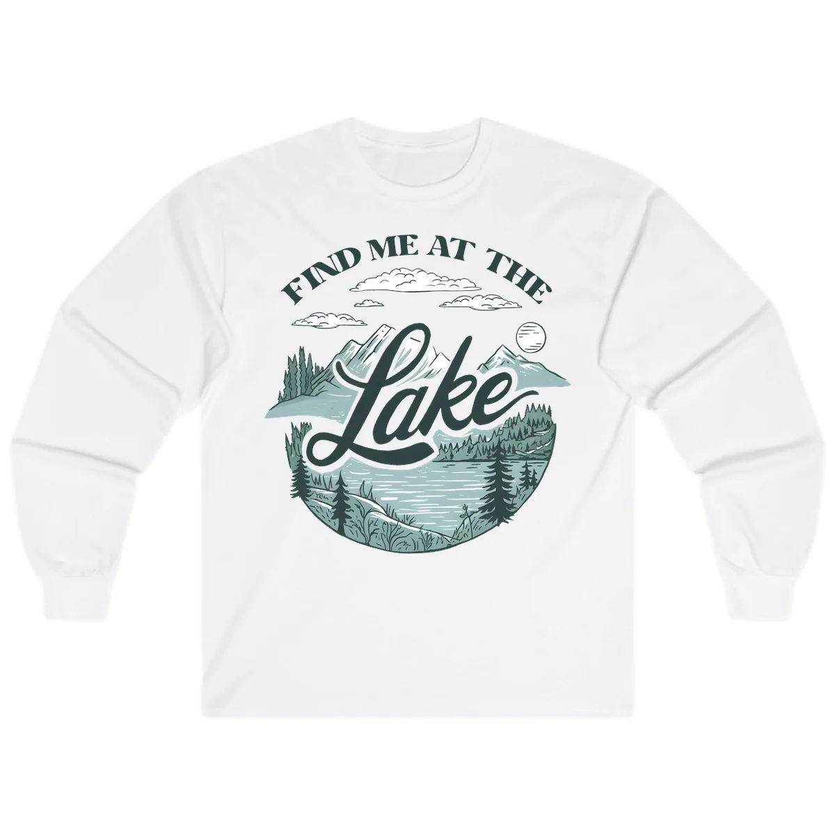 Find Me At The Lake Scenic Design Long Sleeve in White