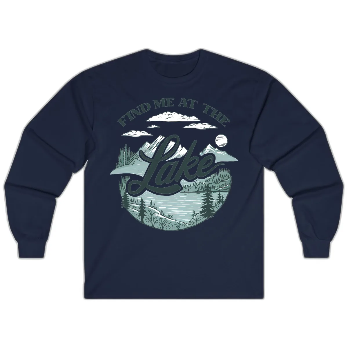 Find Me At The Lake Scenic Design Long Sleeve in Navy