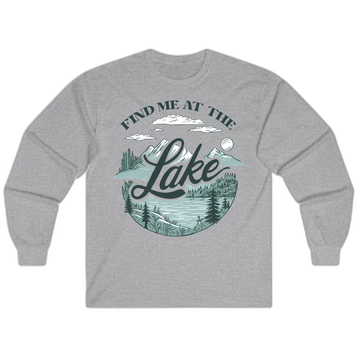 Find Me At The Lake Scenic Design Long Sleeve in Sport Grey