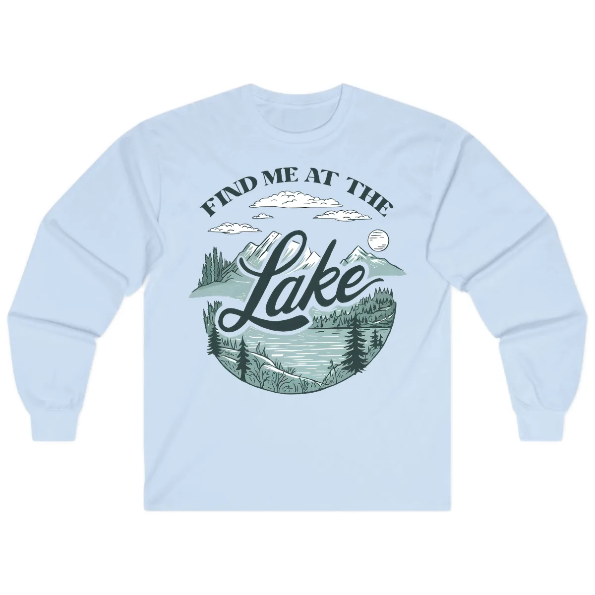 Find Me At The Lake Scenic Design Long Sleeve in Light Blue
