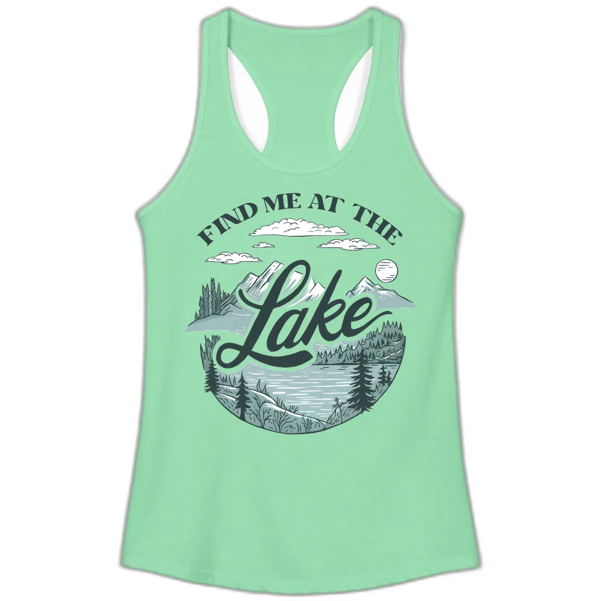 Find Me At The Lake Scenic Design Ladies Tank in Solid Mint