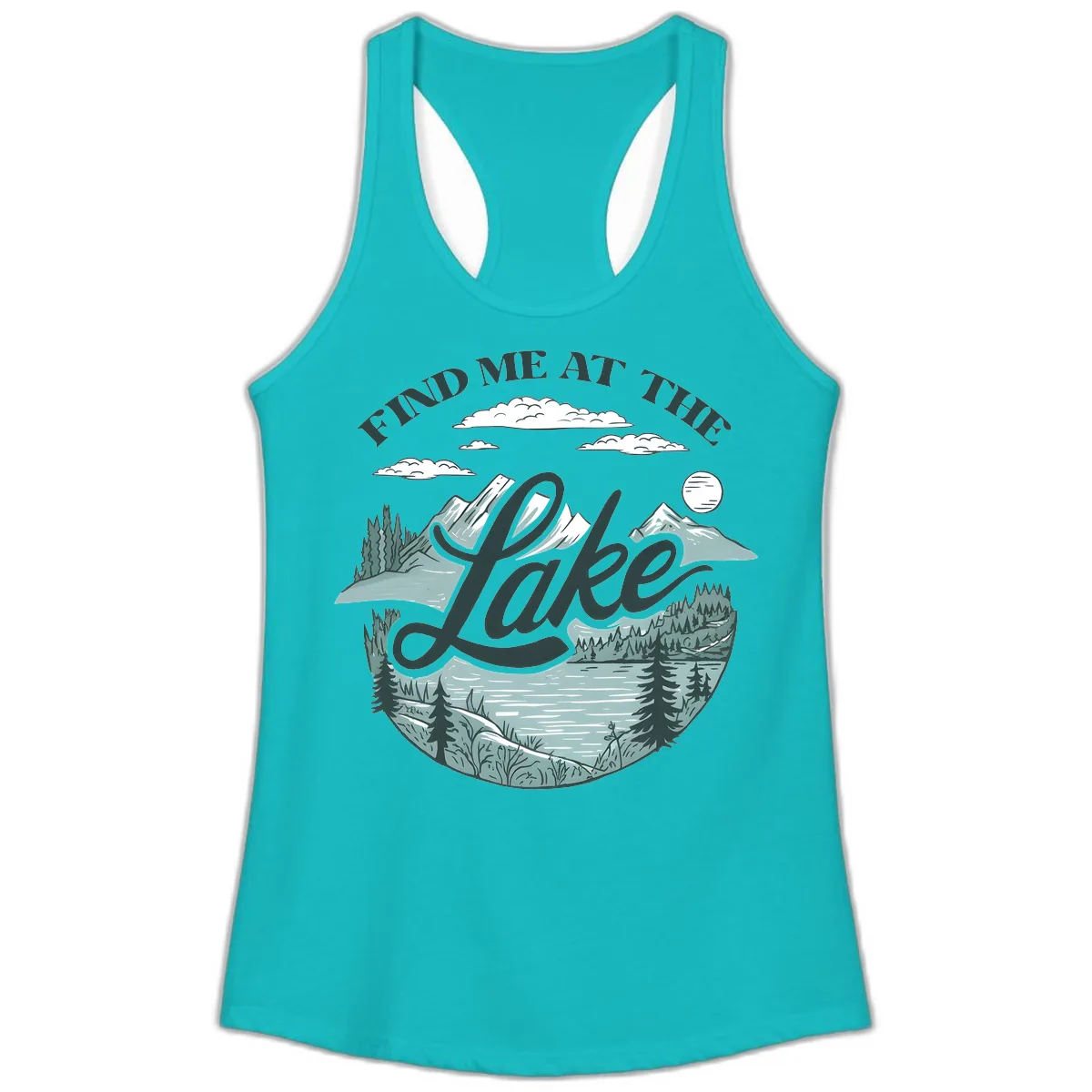 Find Me At The Lake Scenic Design Ladies Tank in Tahiti Blue