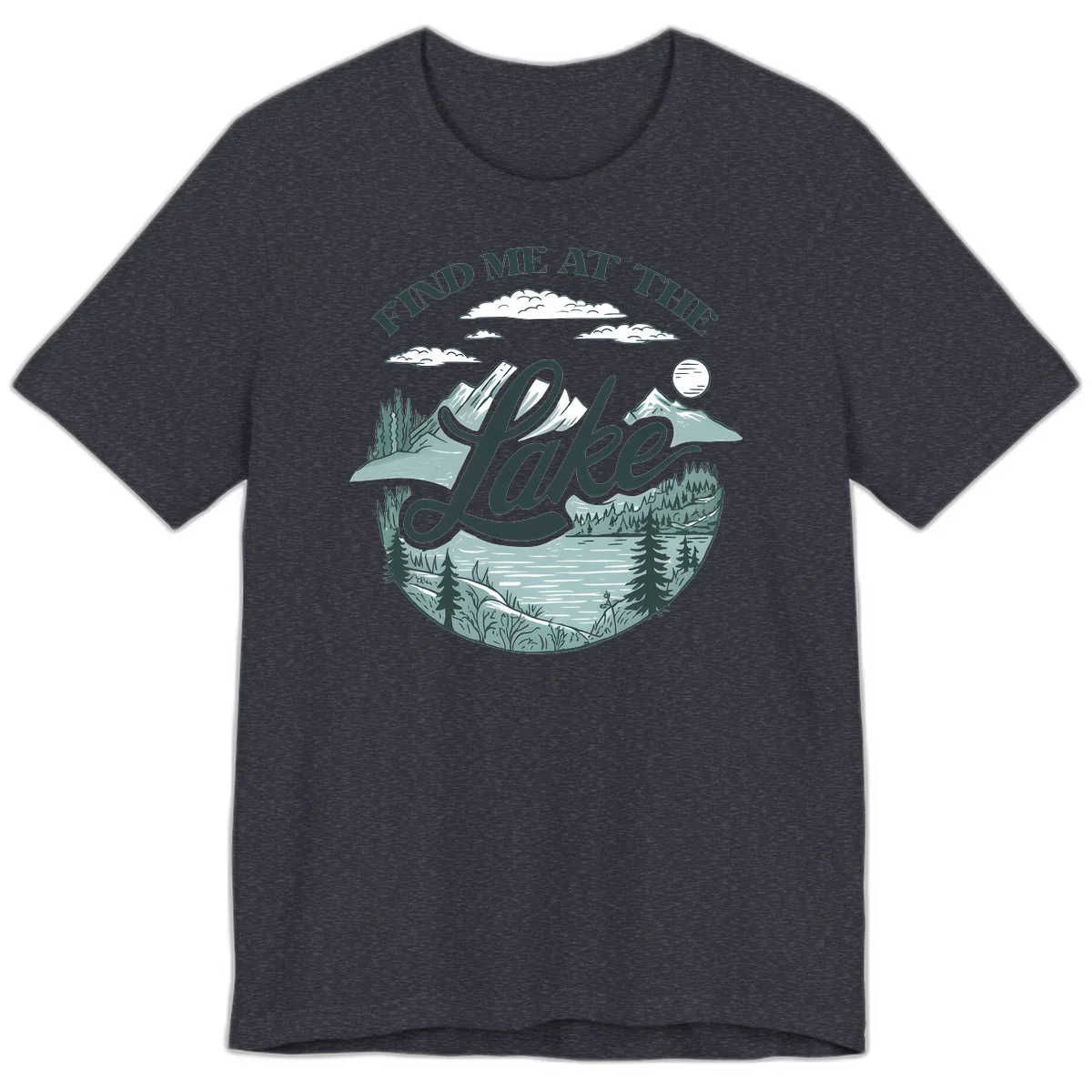 Find Me At The Lake Scenic Design Premium T-Shirt in Heather Navy