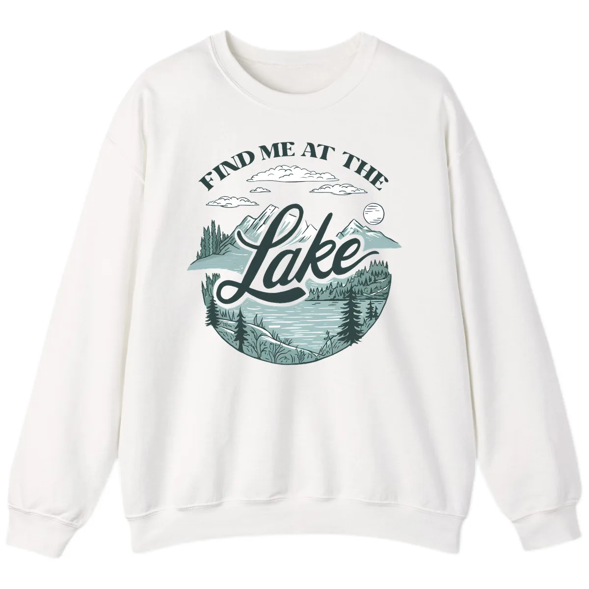 Find Me At The Lake Scenic Design Sweatshirt in White