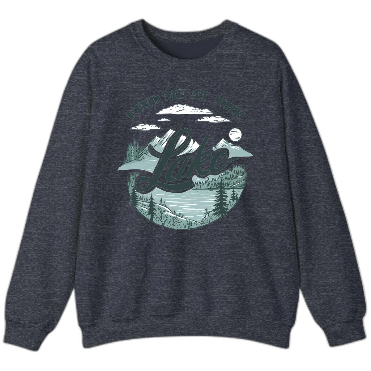 Find Me At The Lake Scenic Design Sweatshirt in Heather Sport Dark Navy